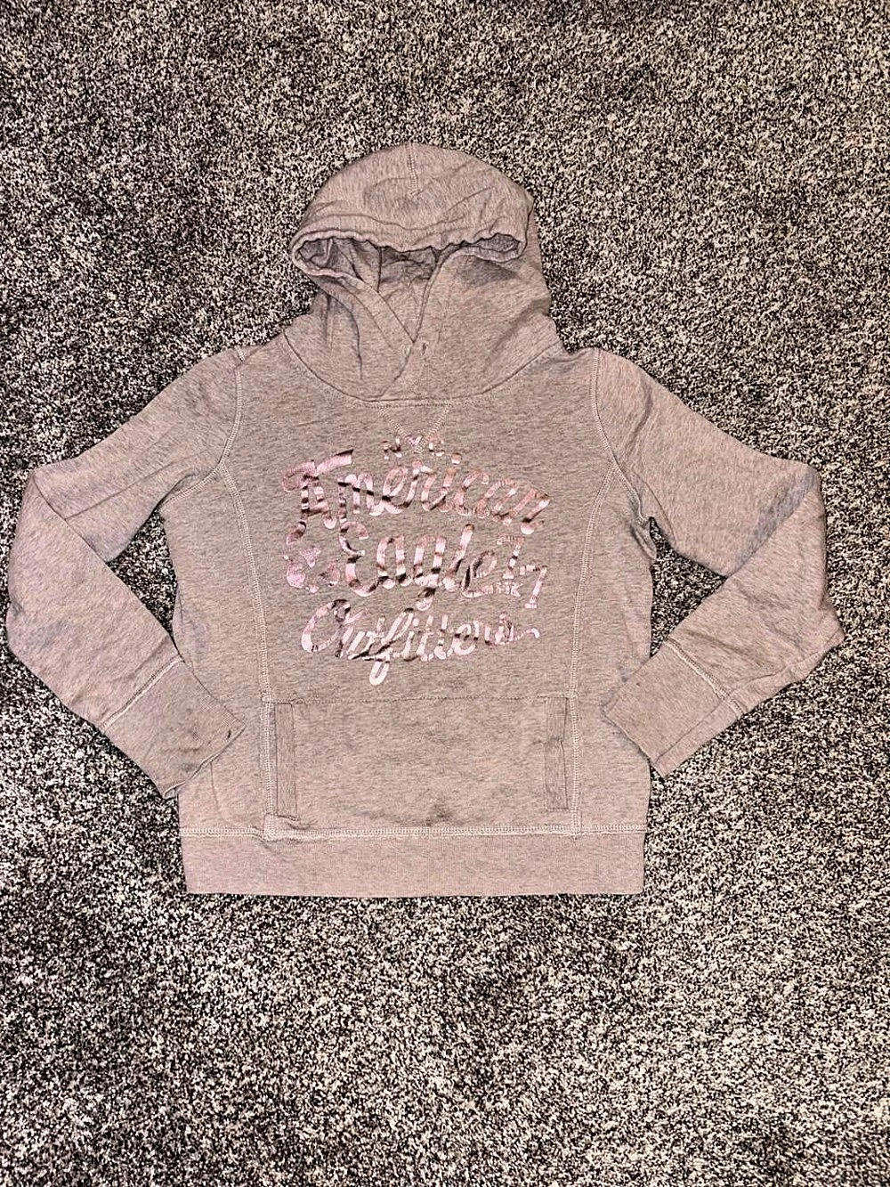 Y2K American Eagle Hoodie with rose gold writing